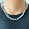 Mens Blue and White Agate Beaded Necklace-Agate,Beaded Necklaces,Blue,mens,Necklaces,White