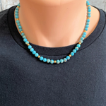 Blue Impression Jasper and Gold Mens Beaded Necklace