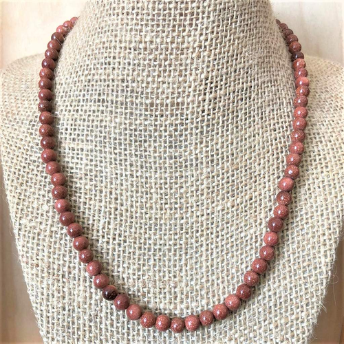 Mens Goldstone Beaded Necklace-Beaded Necklaces,Brown,mens