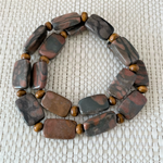 Mens Brown and Black Rectangle Marble Beaded Necklace
