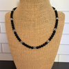 Matte Black Onyx Mens Necklace with Silver Lantern Beads