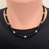 Matte Black Onyx Mens Necklace with Silver Lantern Beads