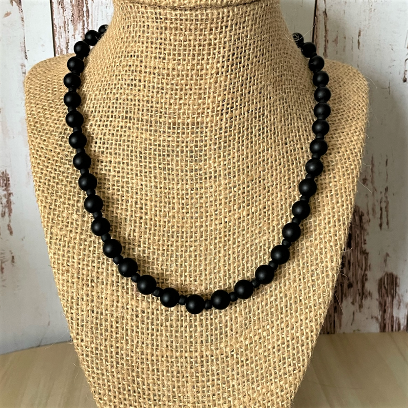 Mens Matte Black Onyx and Matte Toho Beaded Necklace 8mm 18", 20"