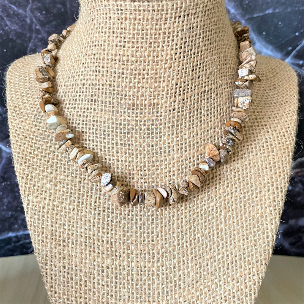 Mens Picture Jasper Chip Beaded Necklace