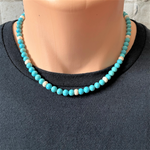 Turquoise Blue and White Magnesite Beaded Necklace