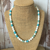 White Shell and Turquoise Impression Jasper Beaded Mens Necklace