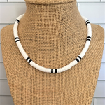 Mens White and Black Polymer Beaded Necklace