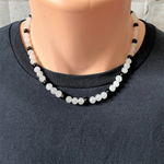 Mens White Jade and Black Onyx Beaded Necklace