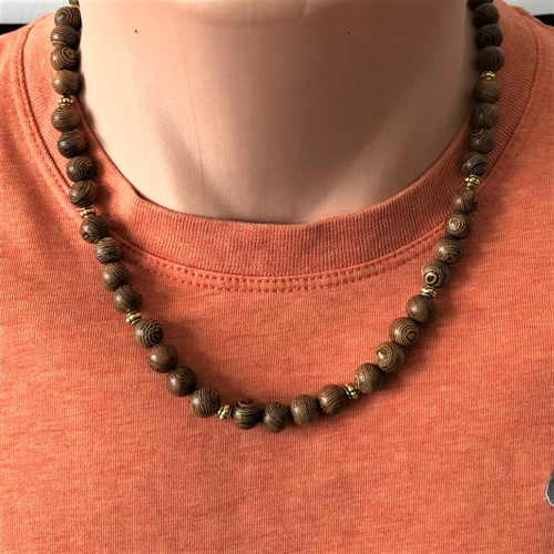 Woodgrain Mens Necklace-Beaded Necklaces,Brown,mens,Wood