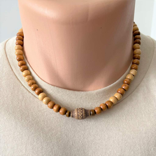 Mens Wooden Necklace with Center Wood Bead-Brown,mens,Necklaces,Wood