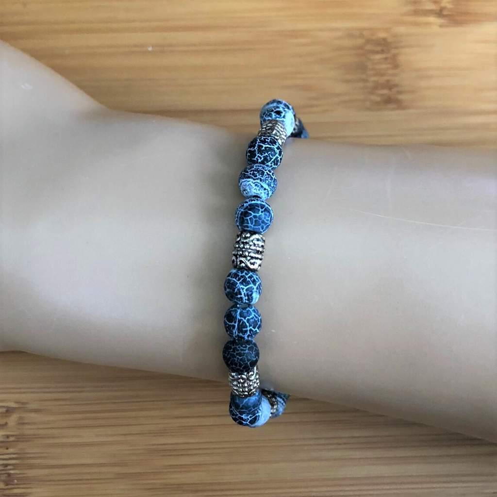 Matte Midnight Blue Fire Agate Bracelet-Beaded Bracelets,Blue