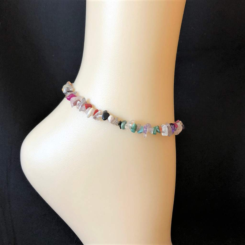 Multi Colored Natural Stone Anklet-Anklets