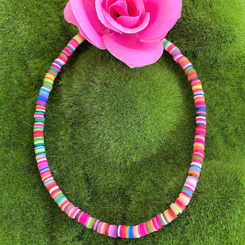 Multi Colored Polymer Necklace-Beaded Necklaces,Blue,Green,Necklaces,Orange,Pink,Purple,White,Yellow