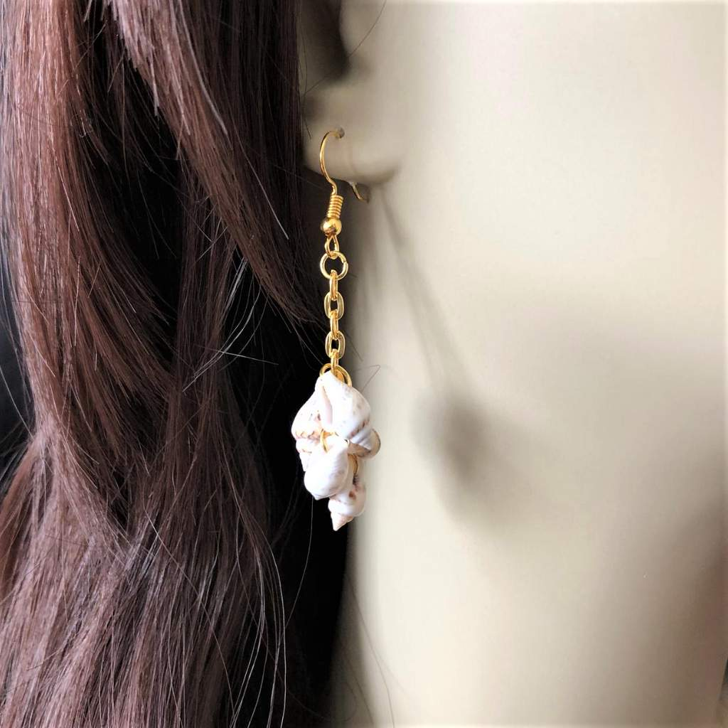 Multi Shell Long Dangle Earrings-Dangle Earrings,Gold Earrings,Shell