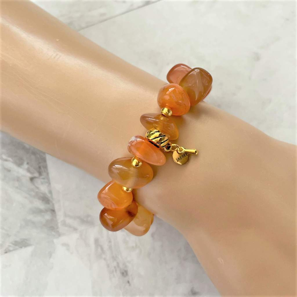 Red Agate Nugget Bracelet-Agate,Beaded Bracelets,bracelets,Orange