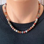 Mens Petrified Wood Agate 8mm Beaded Necklace