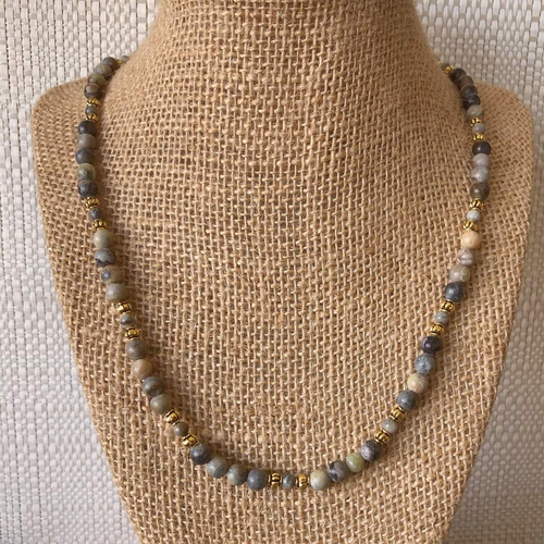 Mens Picasso and Gold Beaded Necklace-Beaded Necklaces,Mens