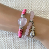 Rose Quartz and Pink Mosaic Beaded Bracelet-Beaded Bracelets,Pink,Semi Precious,Stacked