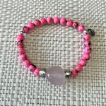 Rose Quartz and Pink Mosaic Beaded Bracelet-Beaded Bracelets,Pink,Semi Precious,Stacked