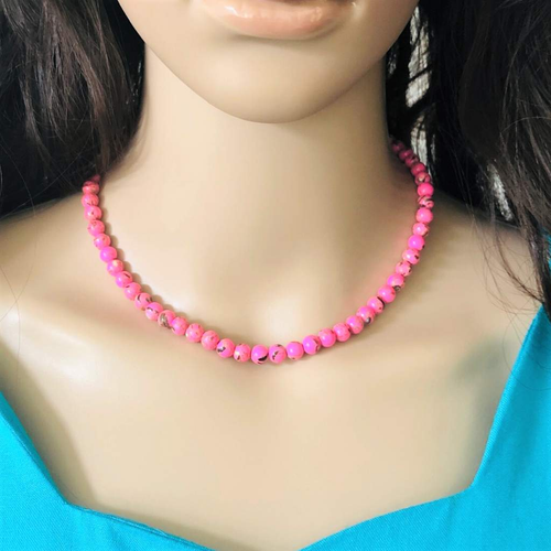 Pink Mosaic Beaded Necklace-Beaded Necklaces,Pink