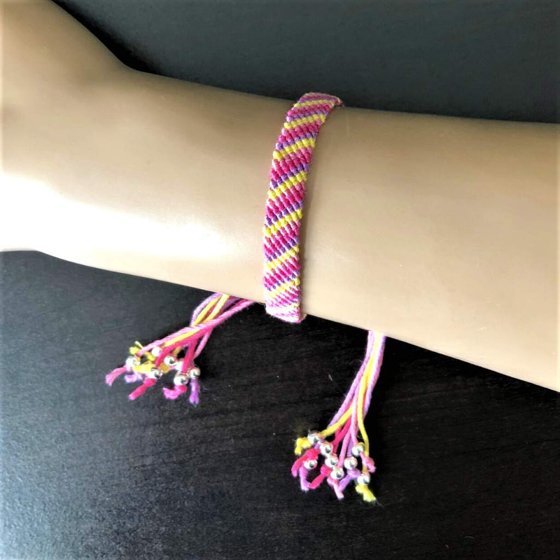 Pink Yellow Purple Thread Adjustable Bracelet-bracelets