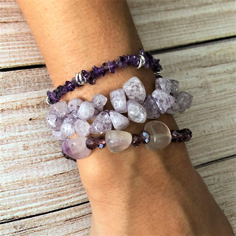Rainow Fluorite Stones and Purple Crystal Bracelet-Beaded Bracelets,bracelets,Purple
