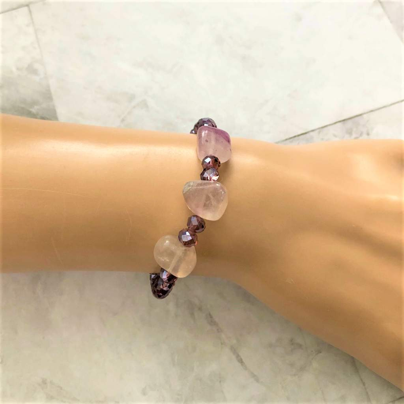 Rainow Fluorite Stones and Purple Crystal Bracelet-Beaded Bracelets,bracelets,Purple