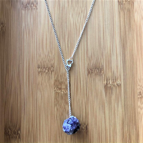 Raw Amethyst Stone Lariat Necklace-Long Necklaces,Purple,Silver Necklaces