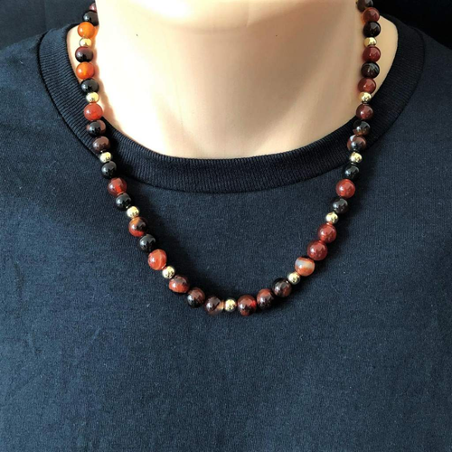 Red Agate Mens Beaded Necklace-Beaded Necklaces,mens