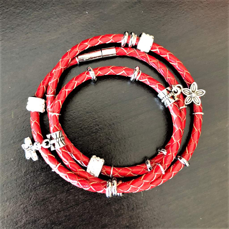 Red Leather Wrap Boho Bracelet-Leather Bracelets,Red