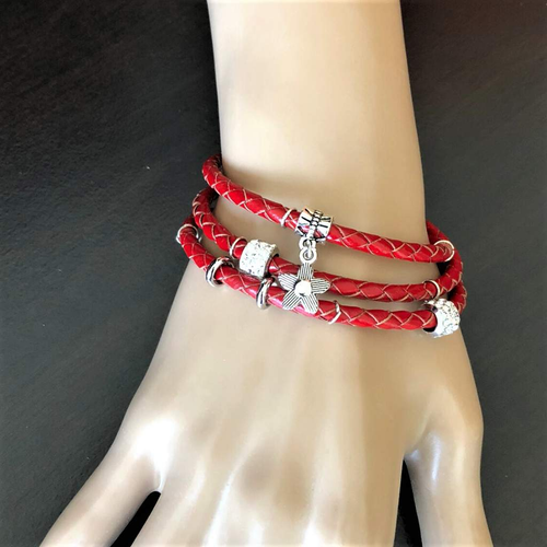 Red Leather Wrap Boho Bracelet-Leather Bracelets,Red