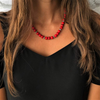 Red Mosaic Howlite Shell Beaded Necklace-Beaded Necklaces,Red