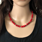 Red Mosaic Howlite Shell Beaded Necklace-Beaded Necklaces,Red