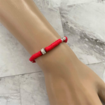 Red Polymer Clay and Silver Beaded Bracelet-Beaded Bracelets,Red,Silver Bracelets