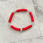 Red Polymer Clay and Silver Beaded Bracelet-Beaded Bracelets,Red,Silver Bracelets