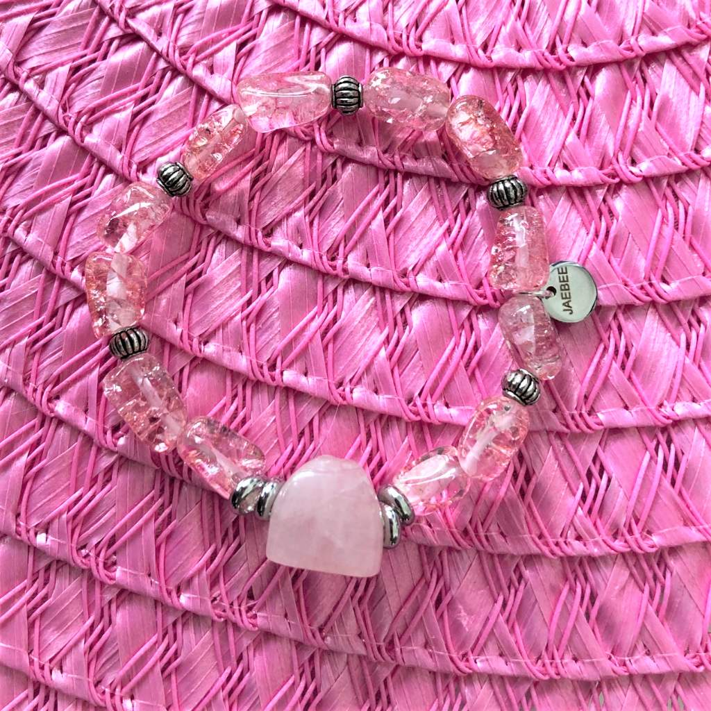 Rose Quartz and Quartz Crackle Bracelet-Beaded Bracelets,Pink,Semi Precious
