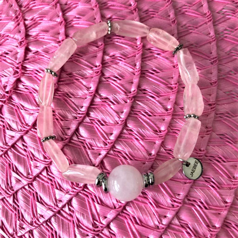 Rose Quartz Beaded Stretch Bracelet-Beaded Bracelets,Pink