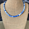 Royal Blue and White Mens Polymer Beaded Necklace