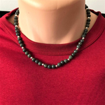 Russian Serpentine and Silver Beaded Mens Necklace-Beaded Necklaces,Mens