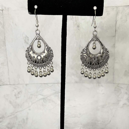 Silver Crescent Long Dangle Earrings-Dangle Earrings,Earrings,Silver Earrings