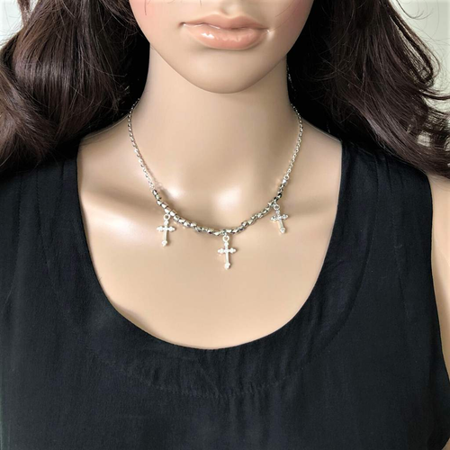 Silver Multi Cross Chain Necklace-Religious,Silver Necklaces