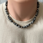 Mens Snowflake Obsidian and Black Onyx Beaded Necklace