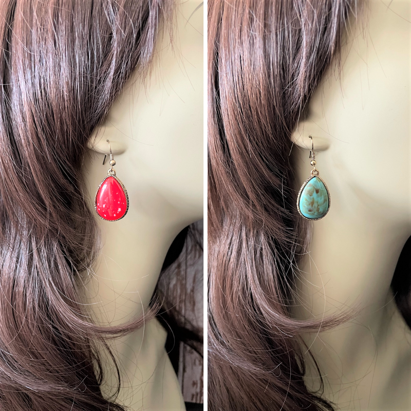 Natural Stone Agate Dangle Teardrop Earrings.