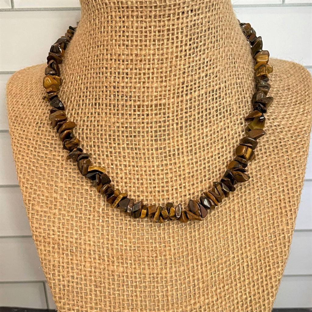 Tigers Eye Chip Mens Beaded Necklace