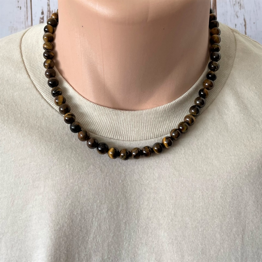 Tigers Eye Mens Beaded Necklace