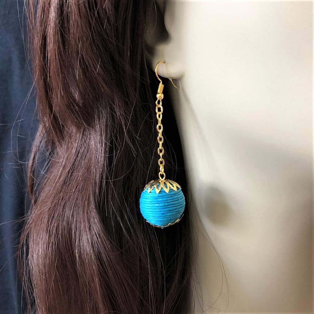 Turquoise Ball Long Gold Dangle Earrings-Dangle Earrings,Earrings,Gold Earrings,Turquoise