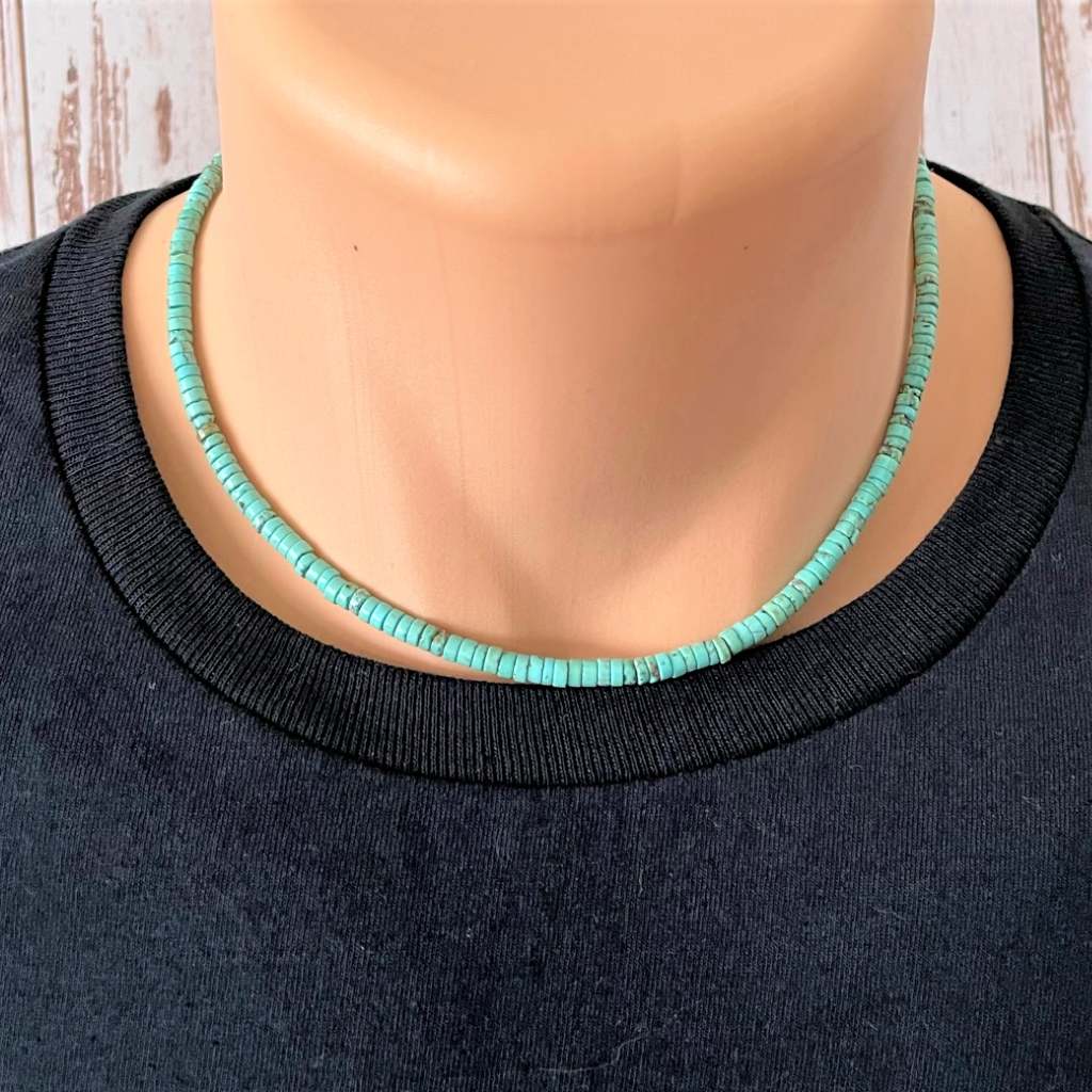 Mens Turquoise Rondelle Beaded Necklace