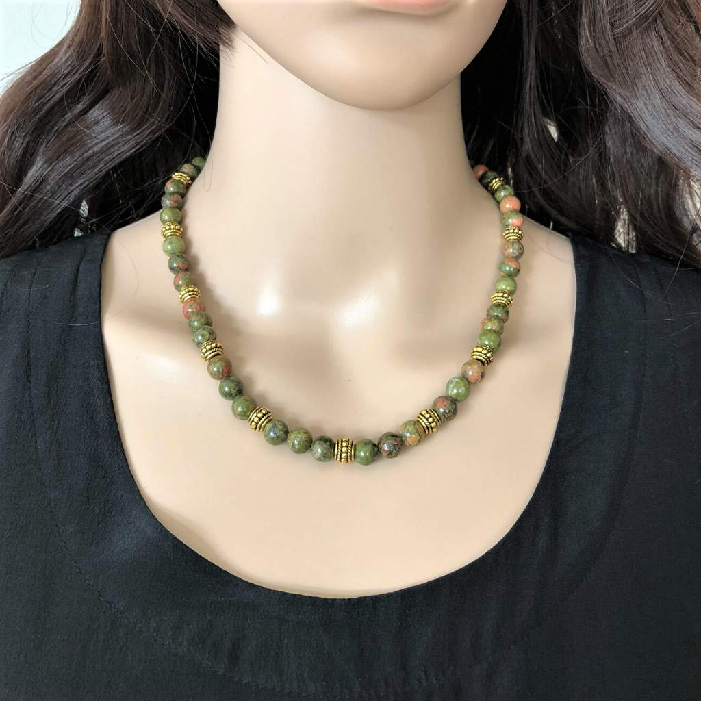 Unaktie Green and Pink Beaded Necklace-Beaded Necklaces,Green