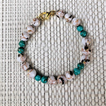 White and Sea Green Mosaic Shell Bracelet-Beaded Bracelets