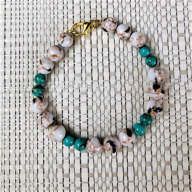 White and Sea Green Mosaic Shell Bracelet-Beaded Bracelets